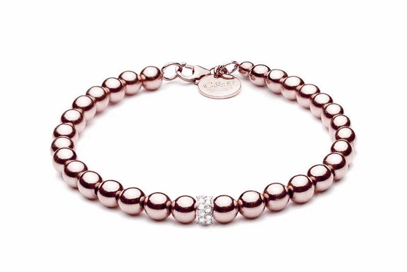 ZIVA MEDIUM  - Kugelarmband mit grossem Glitzerelement - Elastsich oder mit Verschluss - 5mm -  14k Gold/ Roségold filled