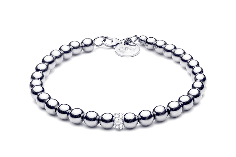 ZIVA Medium  - Kugelarmband mit grossem Glitzerelement - Elastisch oder mit Verschluss - 5mm - 925 Silber