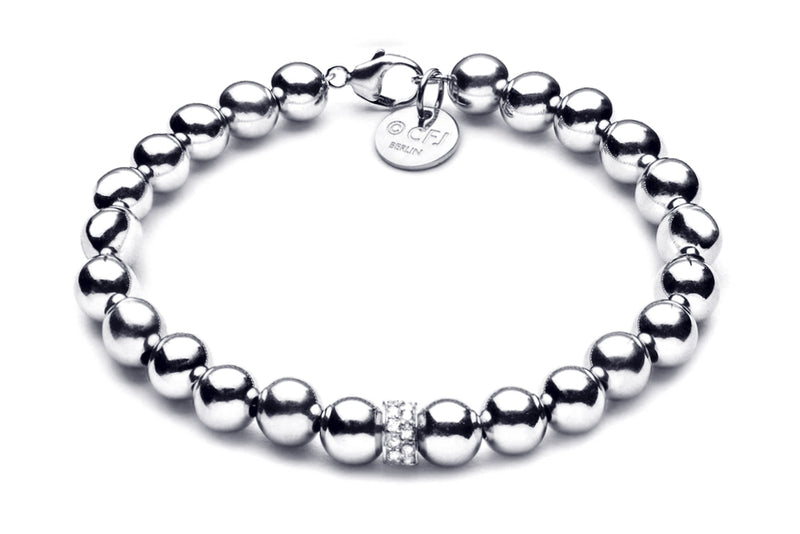 ZIVA MAXI - Kugelarmband mit Glitzerelementen - Elastisch oder mit Verschluss - 8mm - 925 Silber