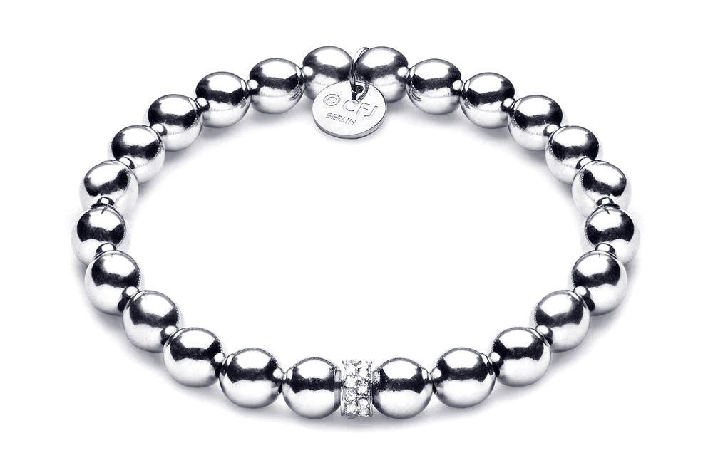 ZIVA MAXI - Kugelarmband mit Glitzerelementen - Elastisch oder mit Verschluss - 8mm - 925 Silber