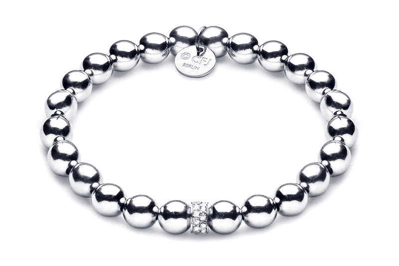 ZIVA MAXI - Kugelarmband mit Glitzerelementen - Elastisch oder mit Verschluss - 8mm - 925 Silber