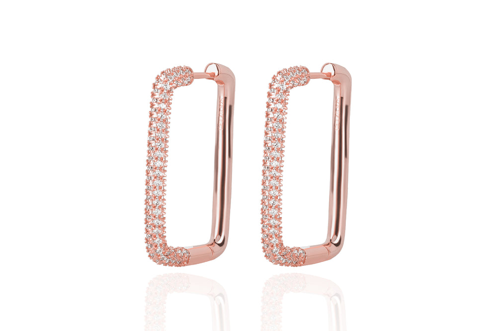 CELINÈ - FULL PAVÈ PM TREASURE RECTANGLE HOOPS- ROSÉGOLD